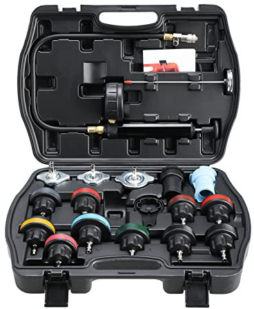 FreeTec 18 TLG Kühlsystem Abdrückgerät, Kühler Abdrückgerät Kühlerabdrückgerät Set, Universell Kühlsystem Abdrücken Kühlwasser Wassertank Lecksucher Tester mit Pumpe Adaptern