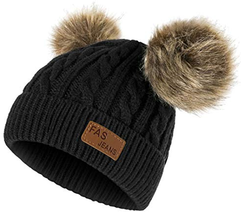 Yixda Baby barn vintermössa flickor pojkar varm pälstofs mössa hattar, svart, one size