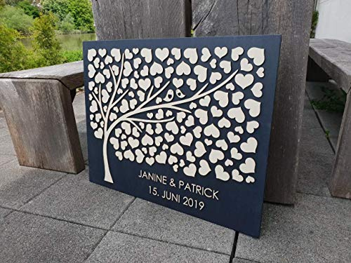 Manschin-Laserdesign Personalisiertes 3D Gästebuch aus echtem Holz - Baum - Gästebuch Alternative - 75x60 cm (Anthrazit)