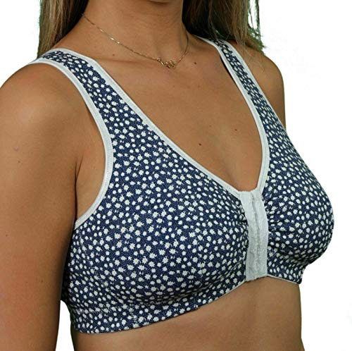 Liv Lingerie GEMM Front Fastening Cotton Rich Bra for Ladies Women Non Wired Post Surgery Soft Stretch in Multiple Colour Choices Regular to Plus Sizes Easy Open Comfort Wirefree (34, Blue)