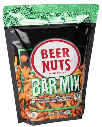 BEER NUTS Bar Mix w/Wasabi - Pretzels, Cheese Stix, Sesame Stix, Insane Grain & Wasabi Peas - 20oz Resealable Bag (Pack of 1)