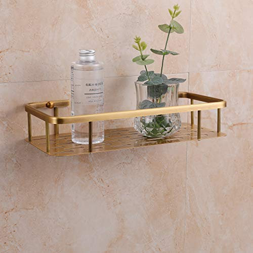 Mensola rettangolare da bagno in ottone anticato, organizer per doccia e shampoo, montaggio a parete