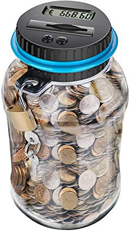 Hangrow Sparschwein groß Sparbüchsen für Erwachsene, Spardose Münzbehälter 1.8L, Digitales Zählmünzglas mit Schloss (EUR), Sparglas Geschenk für Jungen