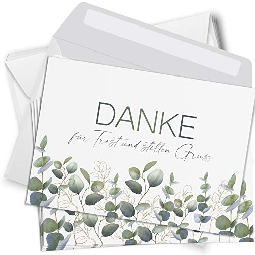 Einladungskarten Manufaktur Hamburg Trauer Danksagungskarten mit Umschlag | Motiv: Eucalyptus, 10 Stück | Dankeskarten Din A6 Set | Trauerkarten Danksagung Danke sagen