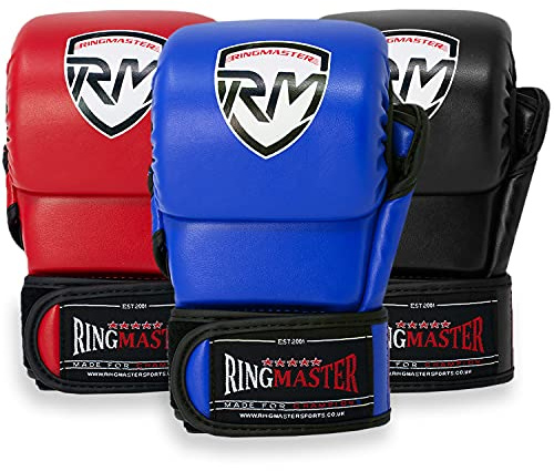 RingMaster Warrior Series MMA Gloves Sparring Bag Mitt Grappling Muay Thai Punching Martial Art (Blue, Small)