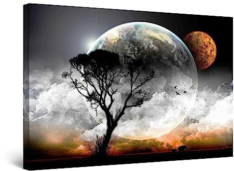 Startonight Bilder - Der Mond und ein Baum - Leinwandbilder Moderne Kunst, Wanddeko Kunstdrucke, Wandbilder Schlafzimmer 60 x 90 cm, Tag Nacht Effekt, Elegante Geschenkidee Wand Deko