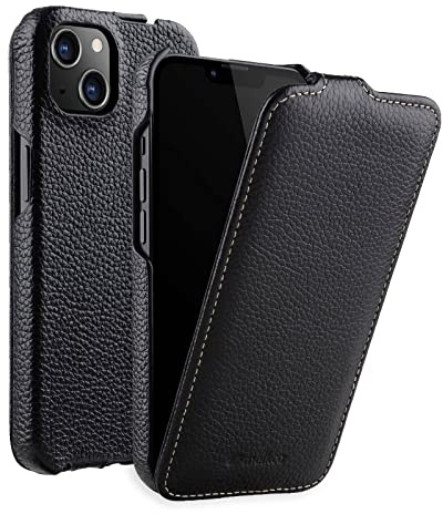 MELCKO Hülle passend für Apple iPhone 13 MINI (5,4 Zoll), Handyhülle mit beschichtetem Leder, Flip-Case, Schutzhülle klappbar, dünne Handy-Tasche, Slim Cover, Schwarz