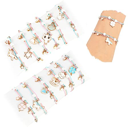 Kikuo 12 pulseras de amistad ajustables, coronas de moda, conchas, varias pulseras tejidas de estilo de dibujos animados lindas y suaves, adecuadas para fiestas de cumpleaños y fiestas de niña a niña