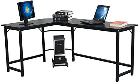 Laptop-Tisch Computertisch L-förmiger Desktop Pc. Schreibtisch Schreibtisch Home Office Ecke Schreibtisch mit Zentralprozessor Halter Laptop-Workstation, stabiler Metallrahmen, schwarz Arbeitstisch fü