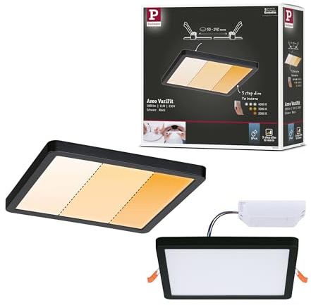 Paulmann 93101 LED Panel Einbaupanel Areo IP44 175x175m 3-Step-Dim eckig incl. 1x13 W dimmbar Warmweiß Schwarz Kunststoff Deckenleuchte 2000 K