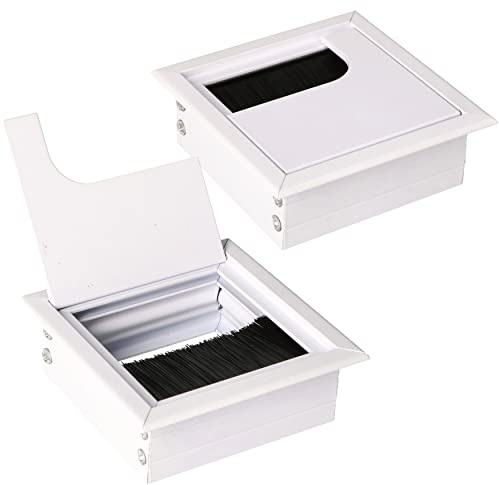 KOTARBAU® 2er Set Aluminium Kabeldurchführung 80x80 mm für Möbel Weiß Kabeldose Kabeldurchlass Eckig Eloxiert