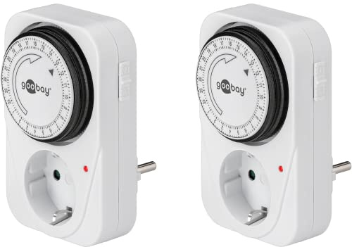 Goobay 64893 – Temporizador analógico para Interiores, con Temporizador, 15 Minutos Ajustable, Apto para Interiores, Control LED, Funcionamiento Continuo, Juego de 2 Unidades