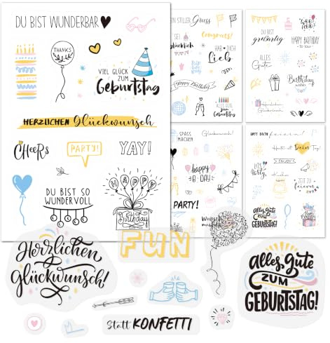 9 Blätter Sticker Geburtstag Erwachsene Kinder, 130+ Transparent Aufkleber | Happy birthday deko, Aufkleber Geburtstag für Fotoalbum Gästebuch Scrapbook Zubehör Geschenke, 12 x 17 cm