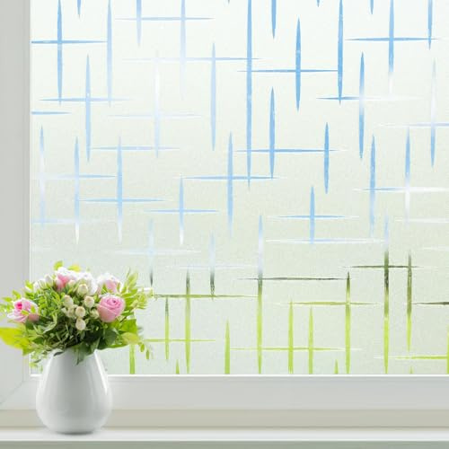 Homein Fensterfolie Blickdicht Sichtschutzfolie Fenster Milchglasfolie Kreuz 44.5x300cm, Selbstklebend Selbsthaftend Klebefolie Glasfolie für Bad, Duschkabine & Glastüren mit Sichtschutz Blickschutz
