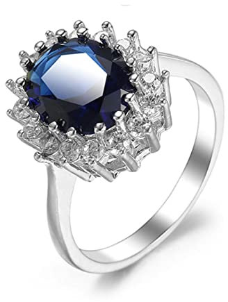 Frauen verstellbare Ringe, Angst Ring, neue Prinzessin Diana William gemacht Amethyst Ring Hochzeit Verlobungsringe für Frauen 925 Silber edlen Schmuck (Color : Blu, Size : 8)