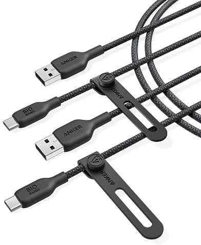 Anker USB C Kabel Bio geflochten (2er-Pack, 180cm), Haltbare strapazierfähig USB A auf USB C Ladekabel, Mit Ladeschutz, Kompatibel mit iPhone 16/15, Galaxy, Huawei, Smartphone (USB 2.0, Schwarz)