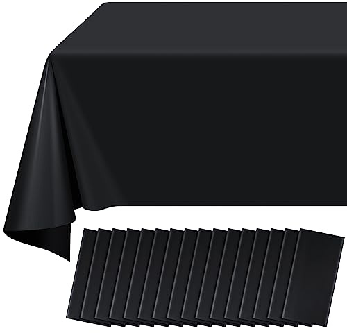 16 Pack Black Plastic Tablecloth for Rectangle Tables, Premium Decorative Black Disposable Table Cloths for Parties, Bulk Rectangle Party Table Cover for Birthday, Wedding, Anniversary, 54 x 108 Inch