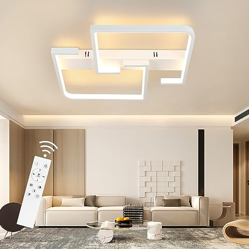 CBJKTX Deckenlampe LED Deckenleuchte Wohnzimmer Dimmbar mit Fernbedienung | 45W 60CM Weiß Wohnzimmerlampe aus Metall Modern Design Schlafzimmerlampe für Schlafzimmer Esszimmer Küchen Arbeitszimmer