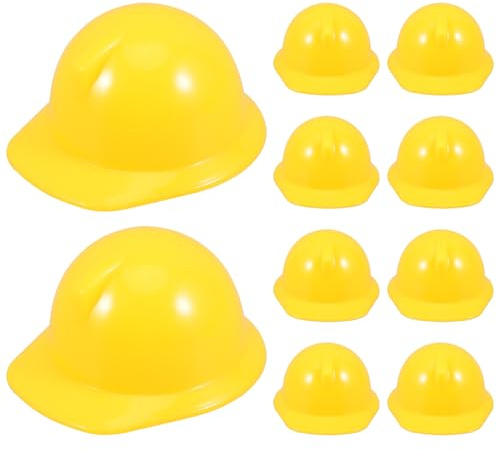 jojofuny 10pcs Mini Bauhelm Yellow Plastic Construction Hard Hat - Miniature Doll Safety Helmet Cap Accessory for Kids Birthday Party Decoration