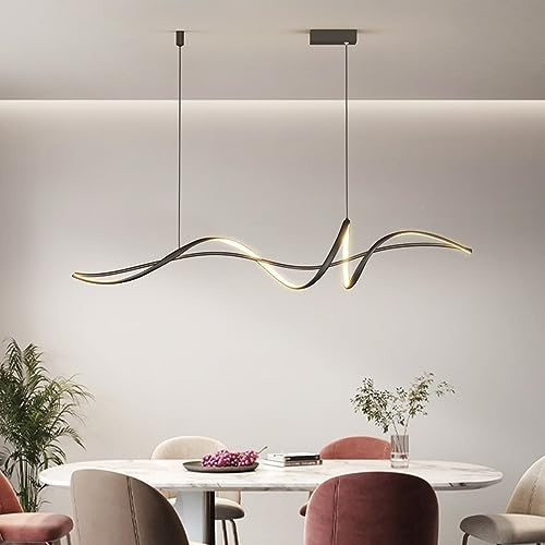 LED Hängeleuchte Esstisch Pendelleuchte Dimmbar Mit Fernbedienung Pendellampe 54W Höhenverstellbar Kronleuchter Moderne Spirale Designer Hängend Lampe für Wohnzimmer Küche Büro (Schwarz, L140CM)