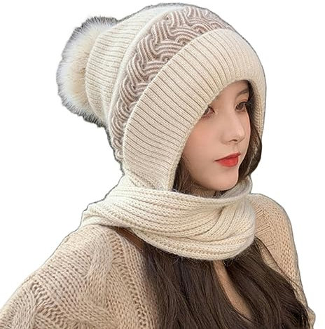 RUDDOG Damenhut Schal Set Für Frauen Stricker Kapuzenschal-EIN Stil Beige-Elastisch