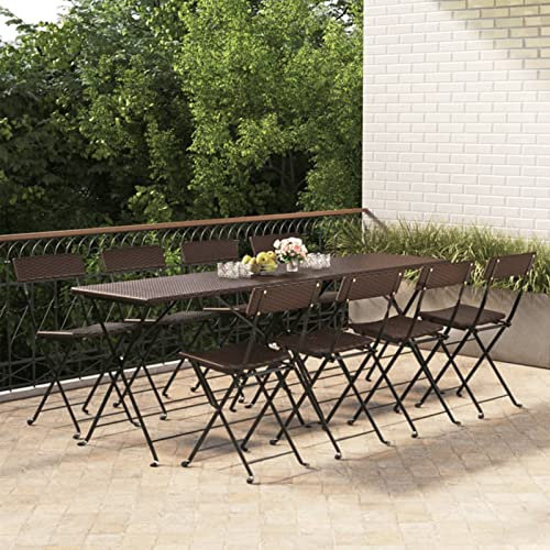 Homgoday Bistrostühle 8 Stück braun Poly Rattan und Stahl klappbar
