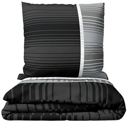 Leonado Vicenti Bettwäsche aus Atmungsaktiver Mikrofaser Set 135x200 / 155x200 / 155x220 cm Streifen Garnitur Bezug Kissen Decke