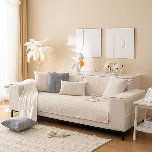 MINGPINHUIUS Sofabezug 1/2/3/4 Sitzer Sofa Überzug für L Form Sofa Couch Sessel Ecksofas,Weicher Samt Sofabezug L Form rutschfest Sofa Überwurf (Beige,90 x 120 cm)