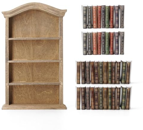 Odoria 1/12 Miniatur Puppenhaus Bücherregal Regal mit Bücher Buch 42 Stück Miniaturen Puppenstube Möbel Zubehör, Retro
