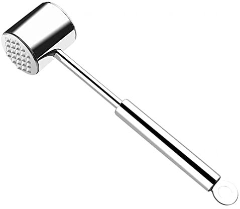 Frevoitna Martillo Carne de Acero Inoxidable 304, Ablandador de Carne de Doble Cara Martillo Ablandador Plateado 26 cm de Largo, Mazo para Carne de Cocina para Escalopes, Bistec, Ternera
