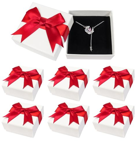 Nideen 6 Stück Geschenkbox mit Deckel für Schmuck, 7,5× 7,5× 3,5 cm Geschenkbox Schmuck Geschenkschachtel Klein mit Schleife für Halskette, Ohrringe, Ring(Rot)
