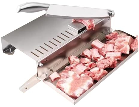 ZMIN Manueller Knochenfleischschneider, Edelstahl-Rippen-Hühnerschneider, Robuste Schneidemaschine Für Lammkoteletts, Schweinefleisch, Rindfleisch, Fisch, Gemüse, Grillen,Silber,L