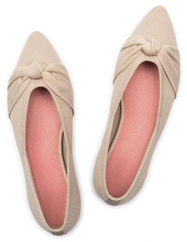 Frank Mully Flache Damenschuhe, Klassische Flache Schuhe mit spitzer Zehenpartie, gestrickte Abendschuhe, weiche Flache Schuhe für Damen, bequem und elegant, Nackt, 41 EU