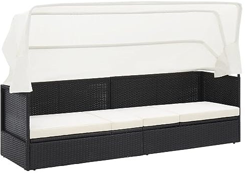 Gecheer Gartensofa mit Sonnendach Schwarz Poly Rattan