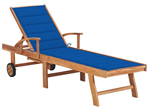 FUDUGEHMIOFWFJJ gartenstühle,relaxsessel,liegestuhl klappbar,Sonnenliege mit Auflage Königsblau Massivholz TeakGeeignet für Garten, Pooldeck, Terrasse, Wohnzimmer