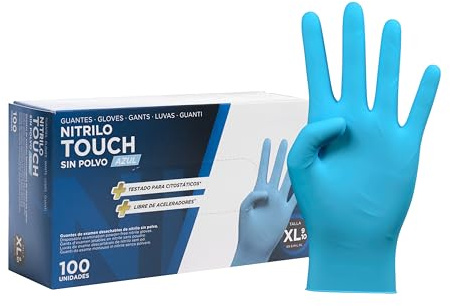COM-FORT HOUSE Guantes de Nitrilo Touch Azules Talla XL 100 Uds | Sin polvo, Ambidiestros, Gran sensibilidad táctil, Alta resistencia