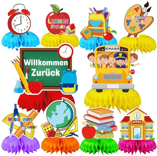 JULMELON 10 Stück Schulanfang Tischdeko Papier Waben Einschulung Tischdeko | 3D Bunt Einschulung Junge Tischdeko 6 × 7 Inch ABC 123 Bienenwaben Tischdekorationen 2026 für Mädchen Jungen Schulkind Deko