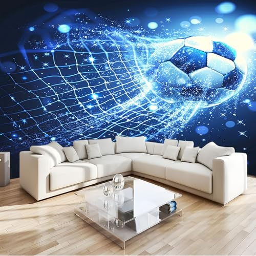Wall Mural Wallpaper Football Sports Blue Wall Decor for Lounge Bedroom, Blue Non-Woven Mural for Children's Room Photo Paper Poster, 350 x 256 cm