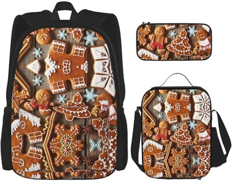 LimPac Sac à dos de voyage élégant en pain d'épices, boîte à déjeuner, trousse à crayons, mignon, résistant à l'eau, durable, léger, noir, taille unique, Noir , Taille unique