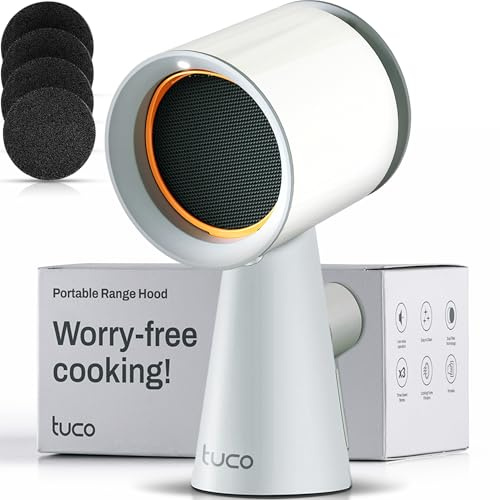 TUCO Portable Range Hood, Countertop Kitchen Exhaust Fan with 3 Speeds, 5-Layer Filter, Powerful Smoke Removal, Low Noise, Oil Cup, Air Purifier for Apartments, Dorms & Indoor BBQ Smokeless – Grey