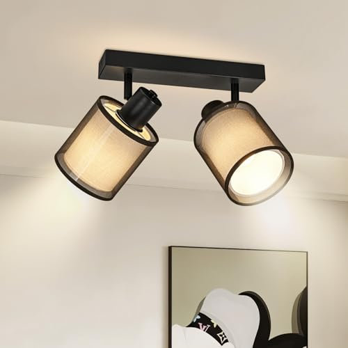 Doughelec Plafonnier Spot de Plafond 2 Spot Orientables, Noir Éclairage de Plafond Luminaire Intérieurs Rétro E14 Murale Applique blanc chaud pour Salon Chamre Cuisine Salle à manger, Sans Ampoules