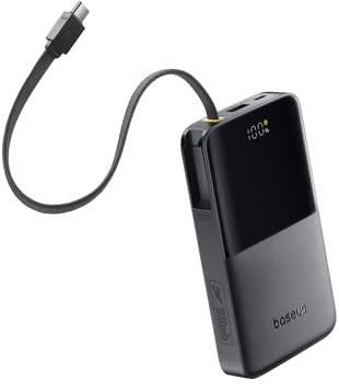 Baseus Portable Charger, 10000mAh Fast Charging Power Bank, 22.5W PD3.0 QC3.0 Battery Pack Built-in USB C Braided Cable, Travel Essentials for iPhone 17 16 15, iPad, S25/S24, Indoor/Outdoor