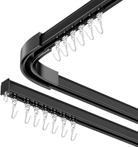 Room divider Ceiling Track set for Curtains with hooks, Corner Connectors(Set of 2) and top brackets Curtain Rail System (6-9 ft Track Set)