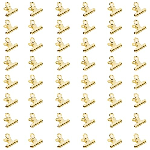 50 Stück Kleine Bulldogge Büroklammern, 22mm Mini Metall Klammern, Multi-function Scharnier Clip Briefklemmer für Tags Taschen, Fotos,Zeichnungen, Kunsthandwerk, Büro, Küche (Gold)