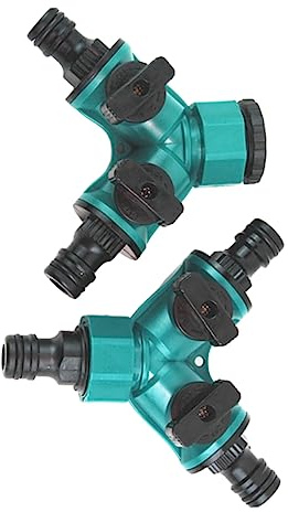 FONDOTIN Adaptateur en Y pour Robinet d'eau de Jardin, Raccord de Tuyau en Plastique Bleu Ciel, 2 Pièces avec 3 Têtes et Double Tête, Répartiteur pour Arrosage Extérieur, Contrôle