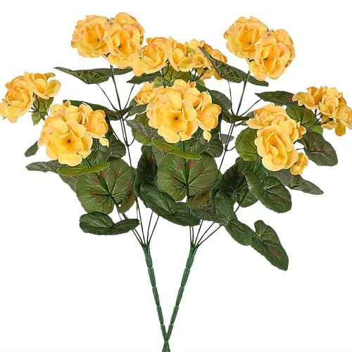 MUMQAQ 2 Pcs Artificial Geranium Flowers for Outdoors Silk Geraniums Flowers Outdoor Red Geranium Bush Faux Flowers Geraniums Faux Flowers for Home Kitchen Table Centerpieces Decor