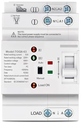 Interruptores selectores eléctricos de transferencia automática ATS LN de 220 V, pequeños, de doble potencia, ininterrumpidos, 2P, 63 A, TOQ6, 1 unidad