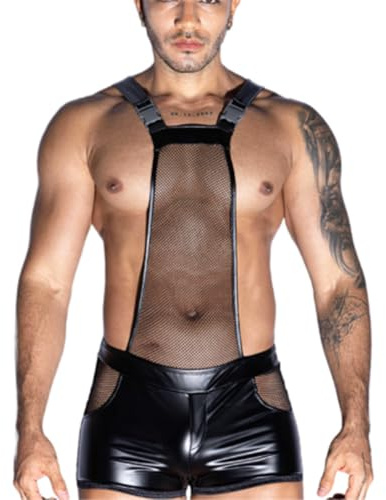XYFfybhsd Men's Mesh Jockstrap Bodysuit Leotard Wrestling Singlet Hollow Out Club Outfit Bar Role Temptation Play