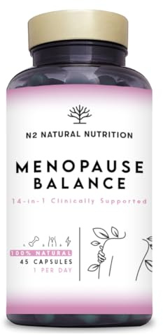 Menopausa Integratori 14 in 1 con Supporto Clinico 100% Naturale. 45 Capsule con Omega 3, Vitamina D3 K2, Vitamina B12, Biotina, Acido Folico. N2 Natural Nutrition