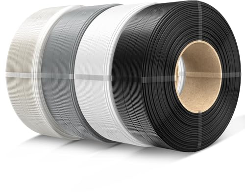 SUNLU 4KG PETG Filament Refill 1.75mm, No Spule PETG 3D Drucker Filament Bundle, Filament Refill for Reusable Spulen Compatible with Bambu Lab Drucker, 1KG/Rolle, Schwarz+Weiß+Grau+Transparent